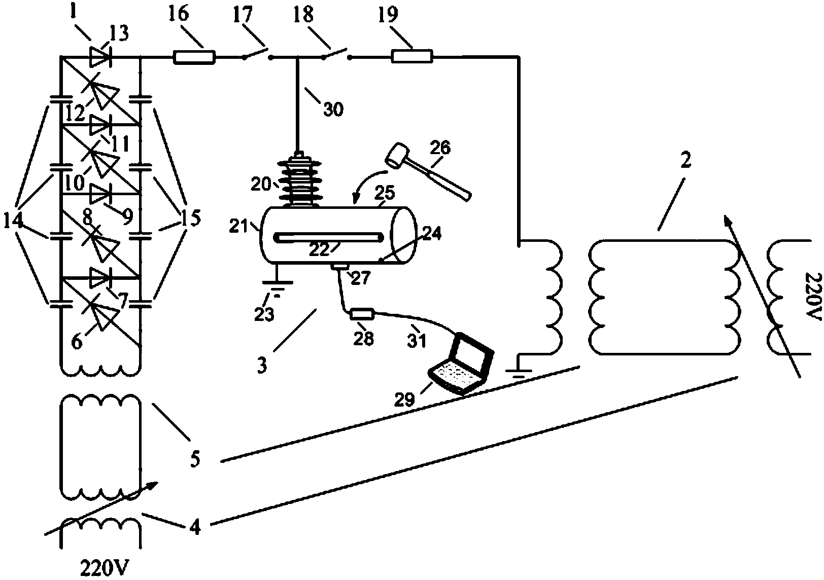 Alternate current/direct current (AC/DC) superimposed system for detecting particles in gas insulated switchgear (GIS)