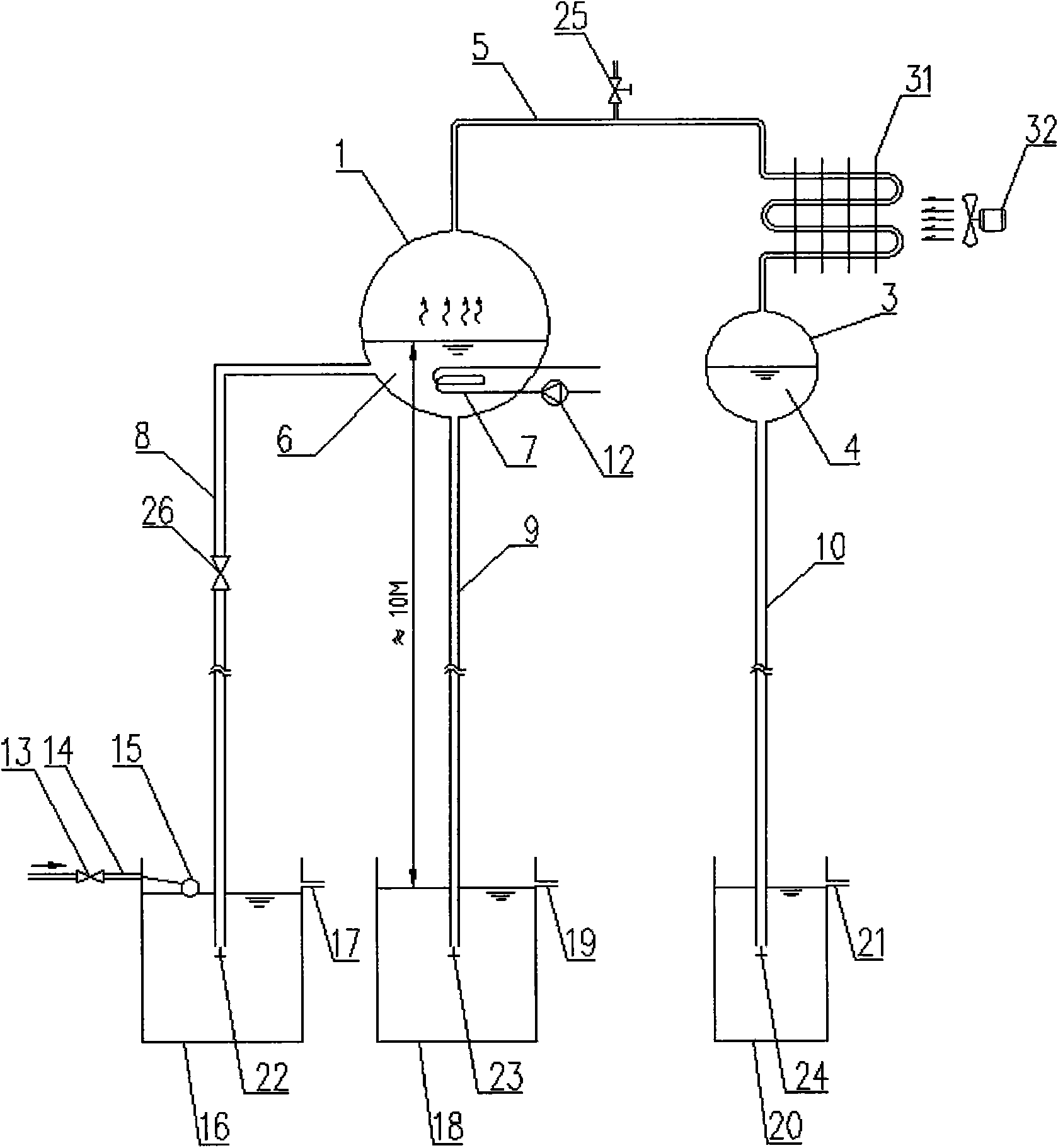 Low-temperature heat energy driven double-container device for distilling and separating water evaporated under negative pressure