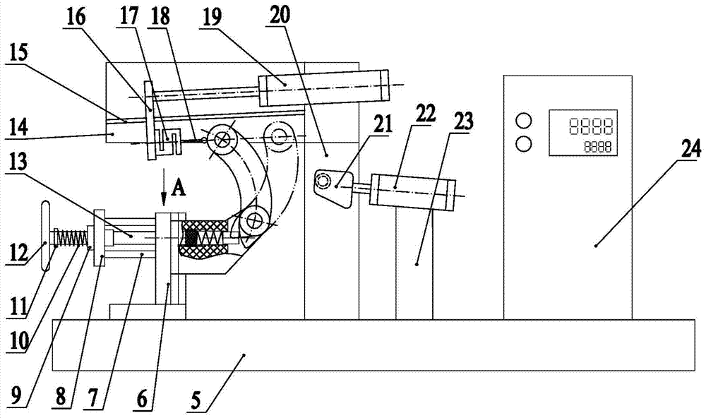 Measuring and adjusting device for pressing wheel arm assembly of textile machinery
