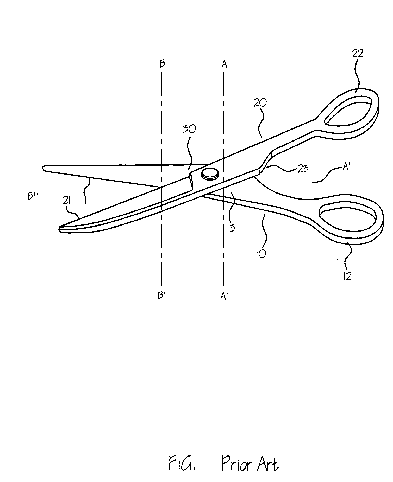Scissors with a blade having a tapered center for hinge