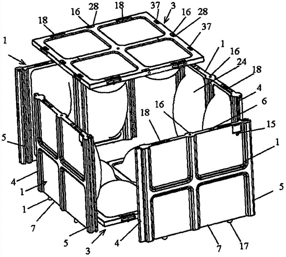 Dismountable-mountable and capacity-increasable jointed board type turnover box provided with shock mitigation system