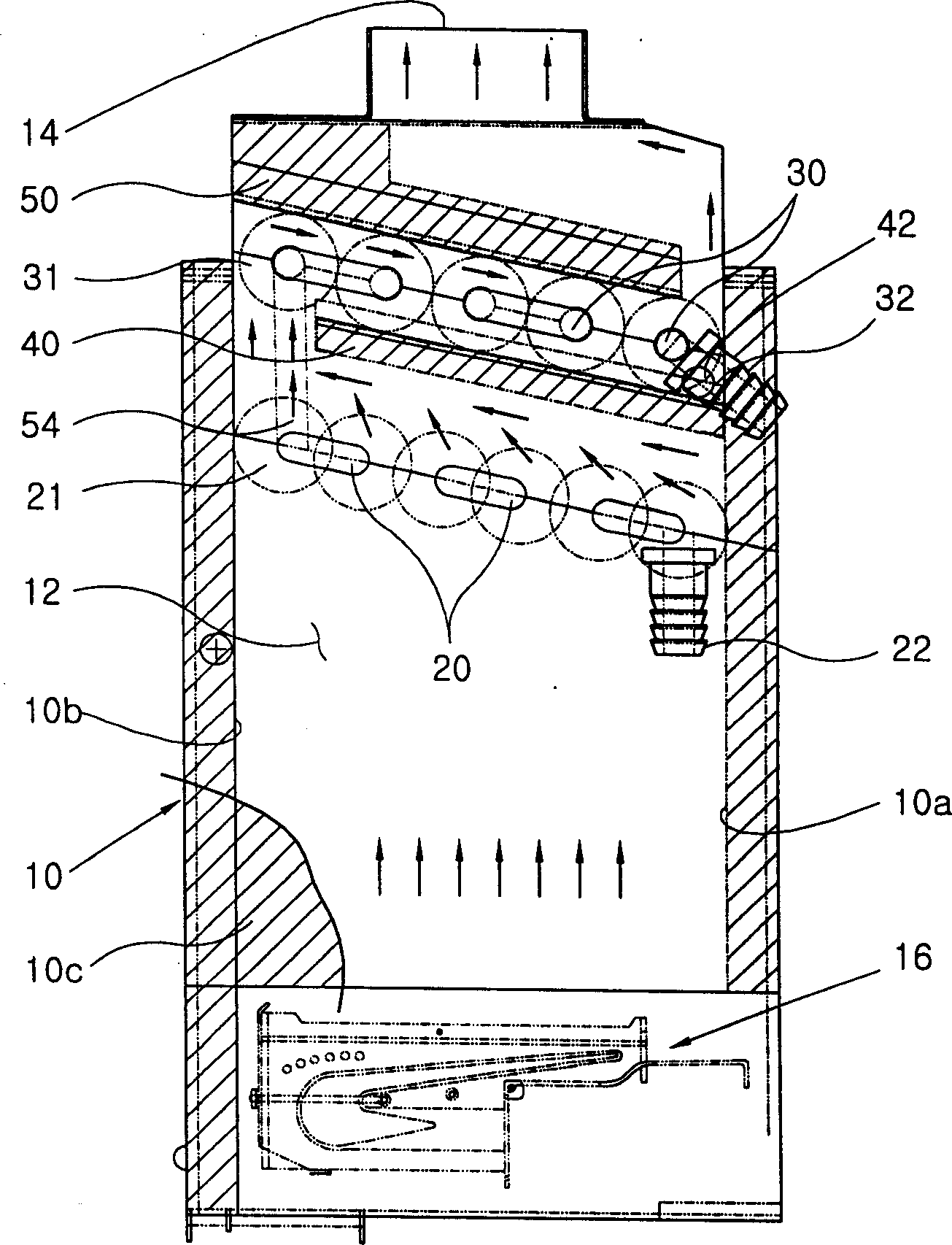 Heat exchanger structure for condensating gas-fired boiler
