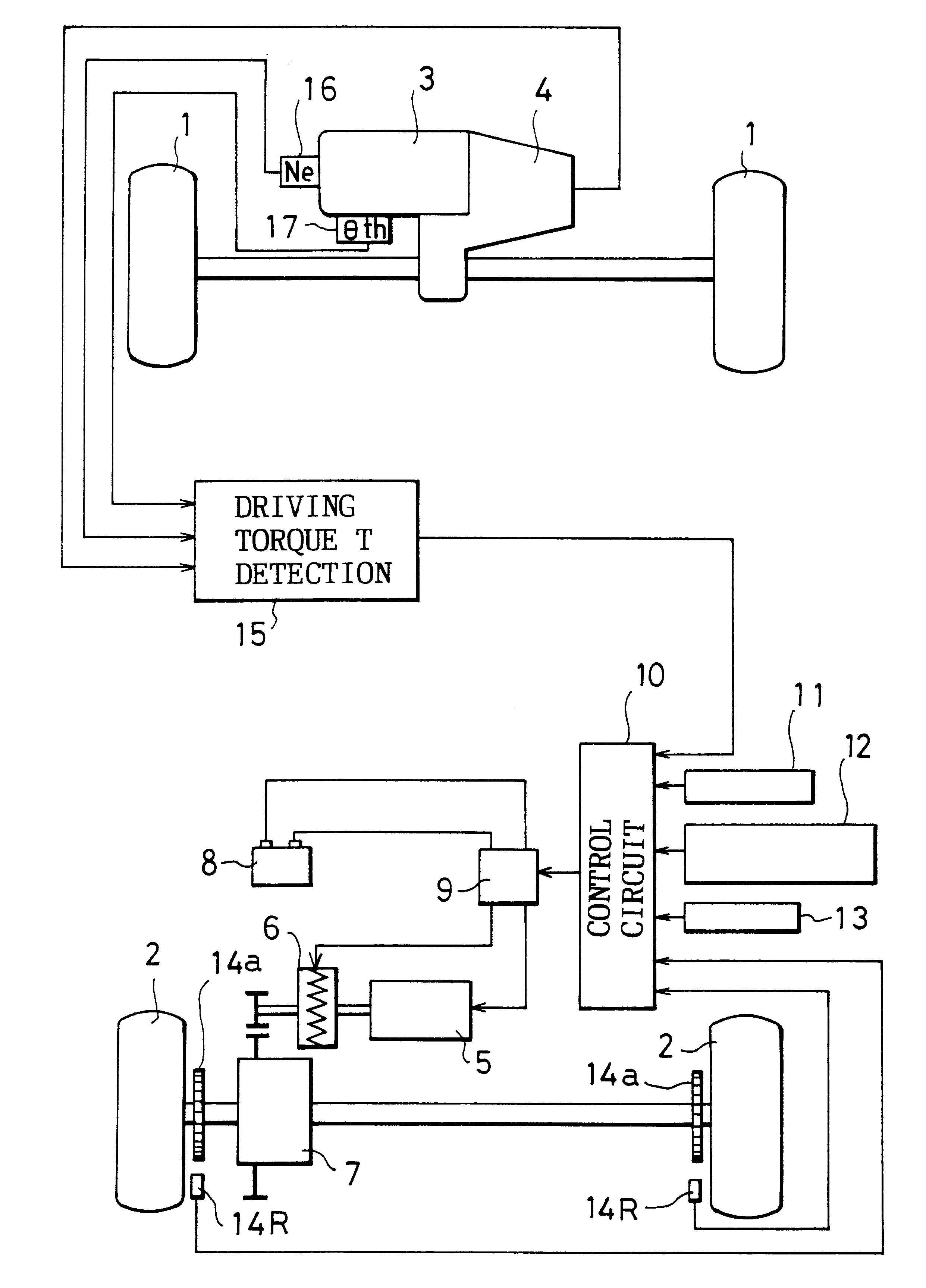 Torque detector and controls for prohibiting the operation of an electric motor on a hybrid vehicle when the driving torque of the vehicle exceeds a predetermined value during start-up