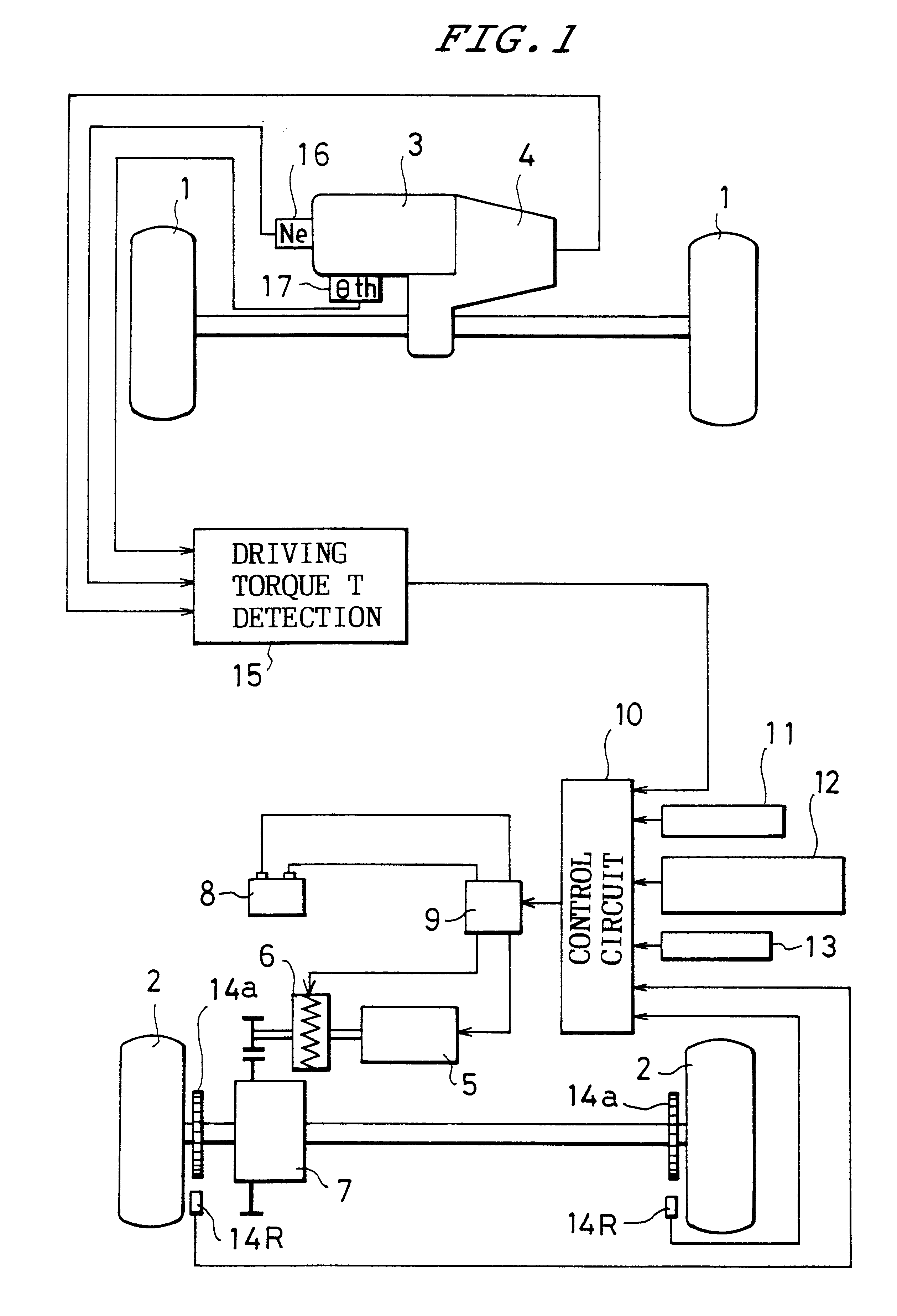 Torque detector and controls for prohibiting the operation of an electric motor on a hybrid vehicle when the driving torque of the vehicle exceeds a predetermined value during start-up