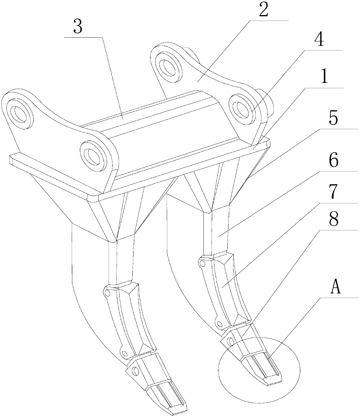 Double-end bucket hook structure of large excavator