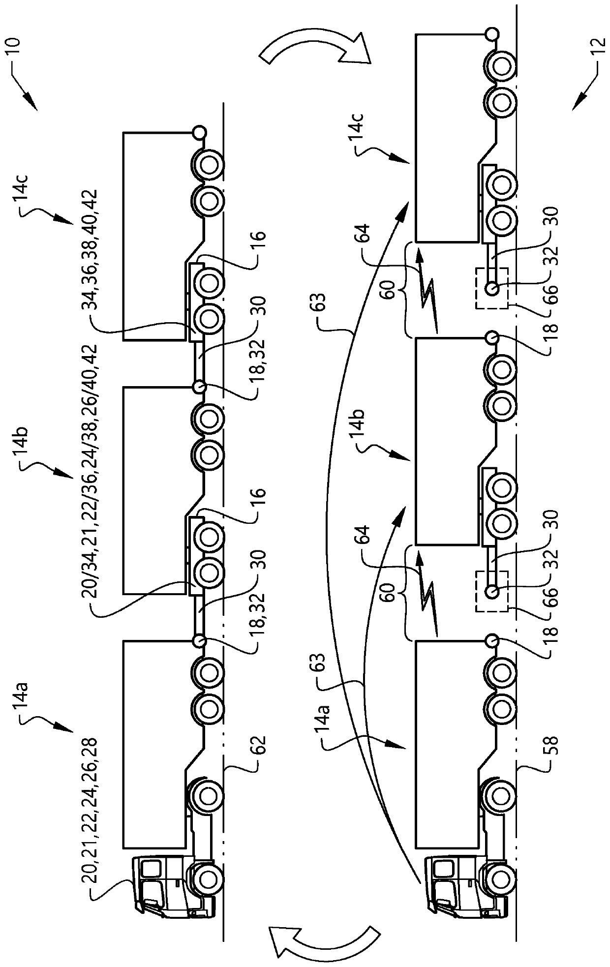 Method for transforming between a long vehicle combination and a platoon on the move