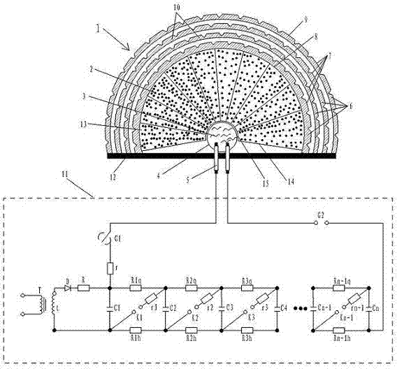 Dividing type agricultural material scattering device with high energy liquid detonation and scattering method