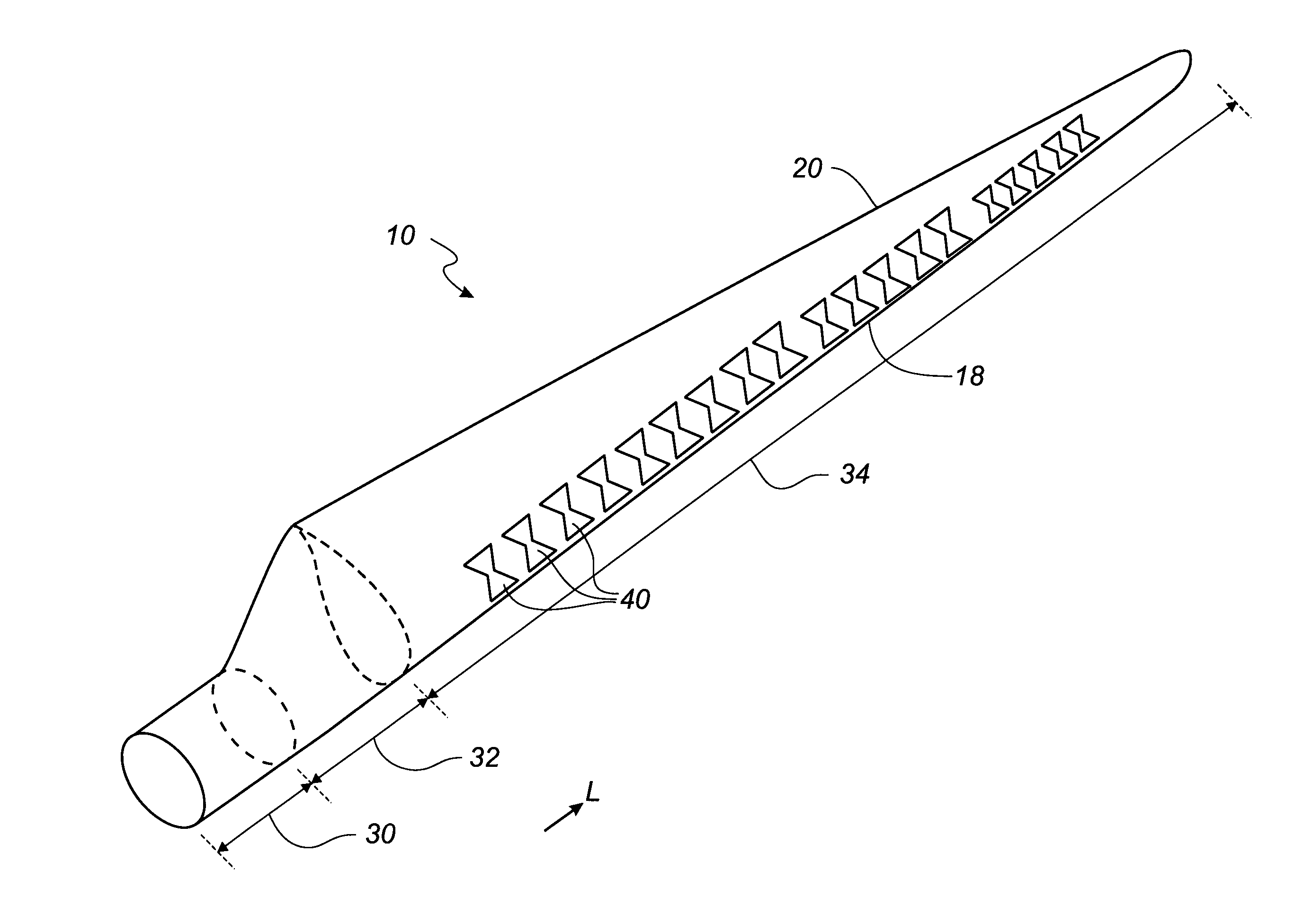 Wind turbine blade with submerged boundary layer control means