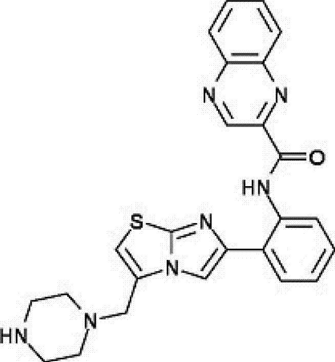 Application of N-[2-[3-(1-piperazine methyl) imidazo [2, 1-B] thiazole-6-yl] phenyl]-2-quinoxaline formamide in preparation of medicament for prevention and treatment of high blood pressure