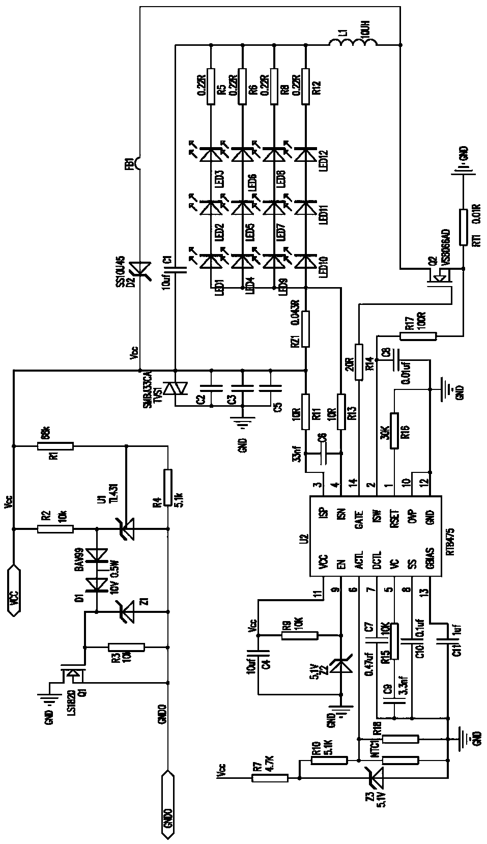 A protection circuit for led lamps