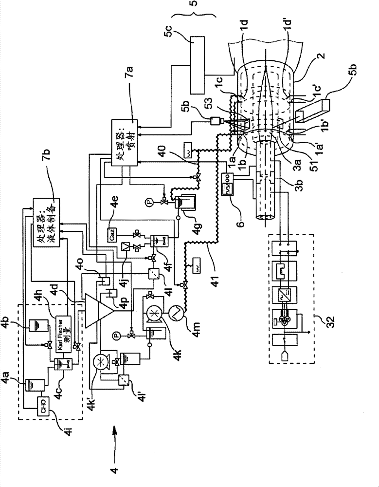 Device for injecting a liquid load to be mixed/converted inside a plasma needle or a gaseous flow