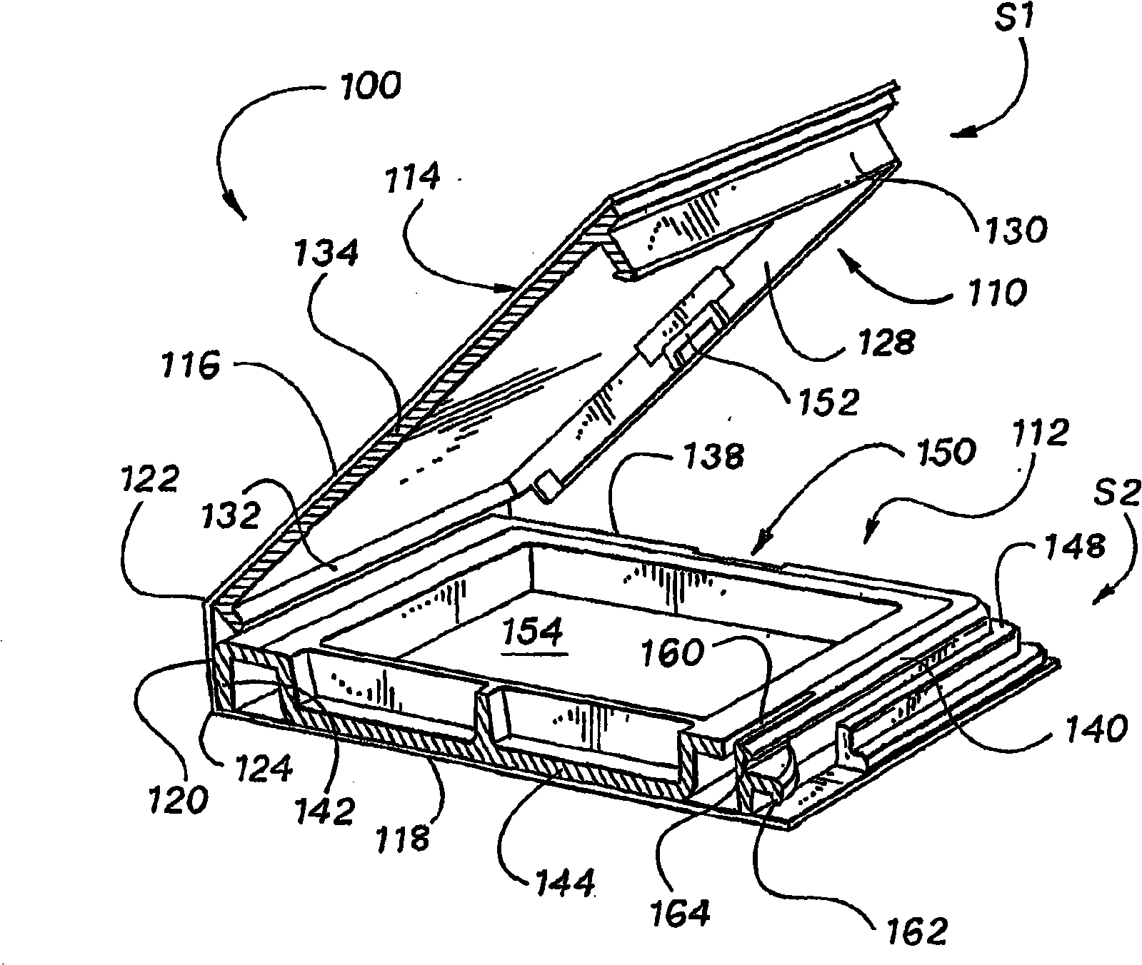 Container with lock and release mechanism