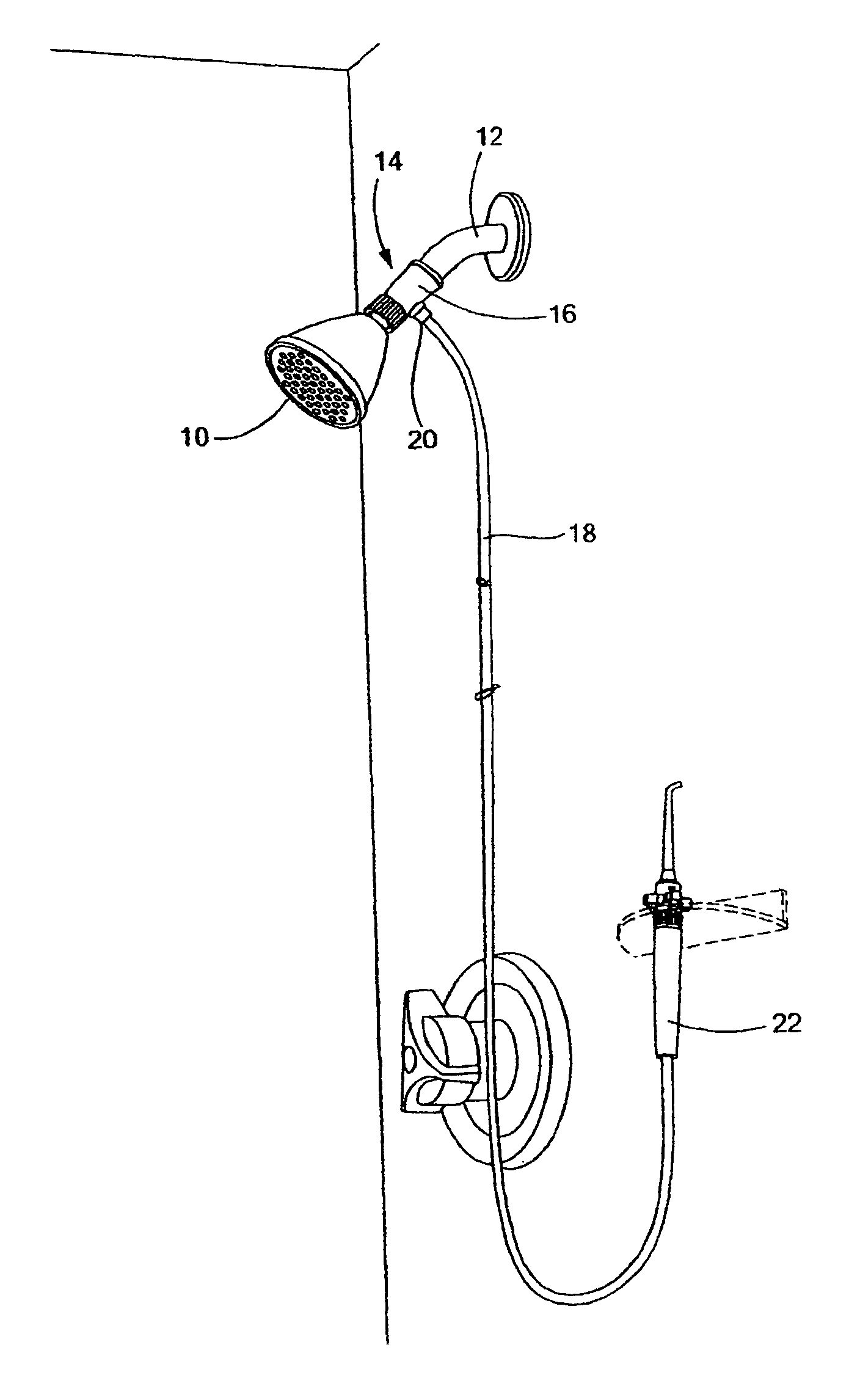 Shower head attachment for mixing liquids used to clean teeth