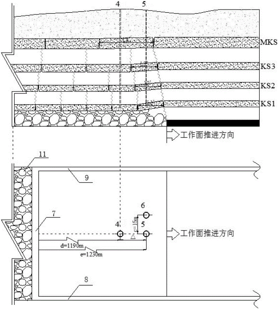 Mining overburden rock motion law in-situ observation drill hole layout method