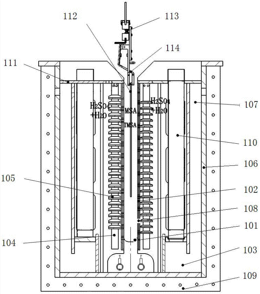 A compound acid system pcb vertical continuous electroplating device and method