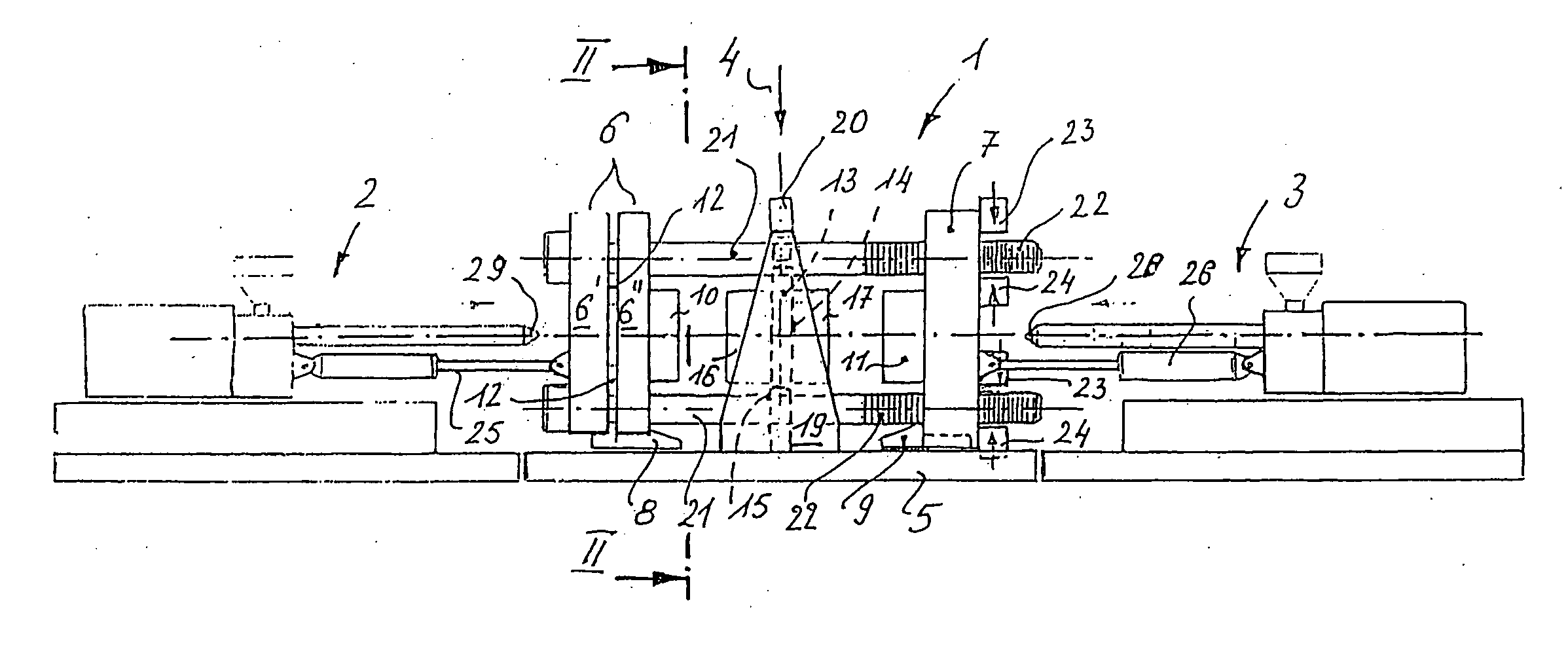 Mold closing device for an injection molding machine