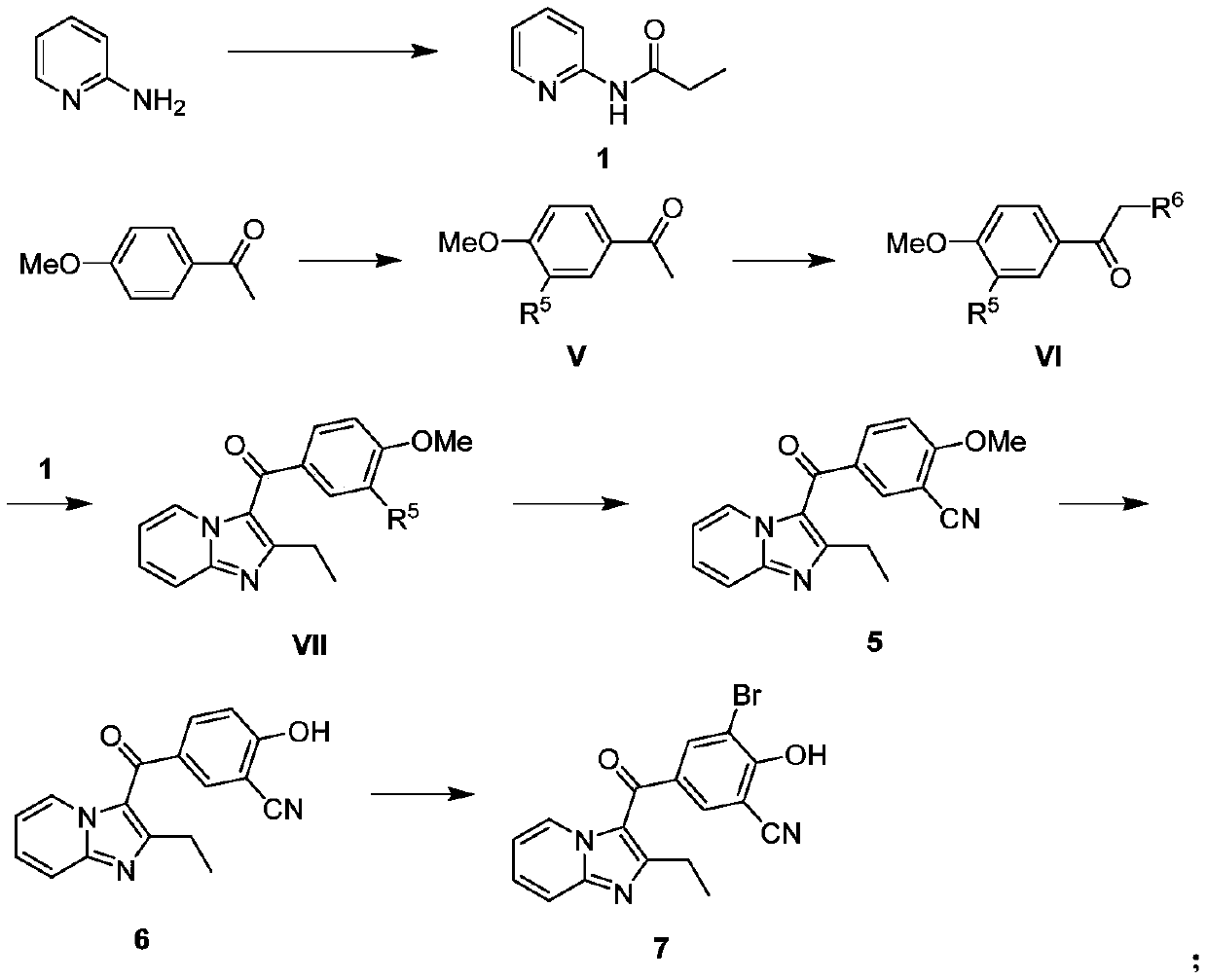 Synthesis of 3-bromo-5-(2-ethylimidazo[1, 2-a]pyridine-3-carbonyl)-2-hydroxybenzonitrile