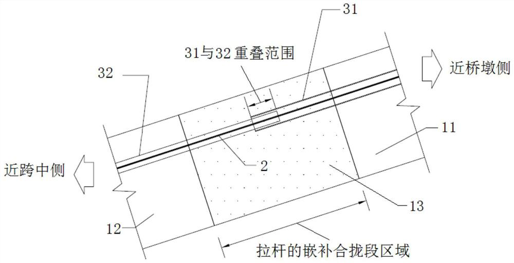 Rigid-flexible combined pull rod structure for improving prestress effect of stay cable
