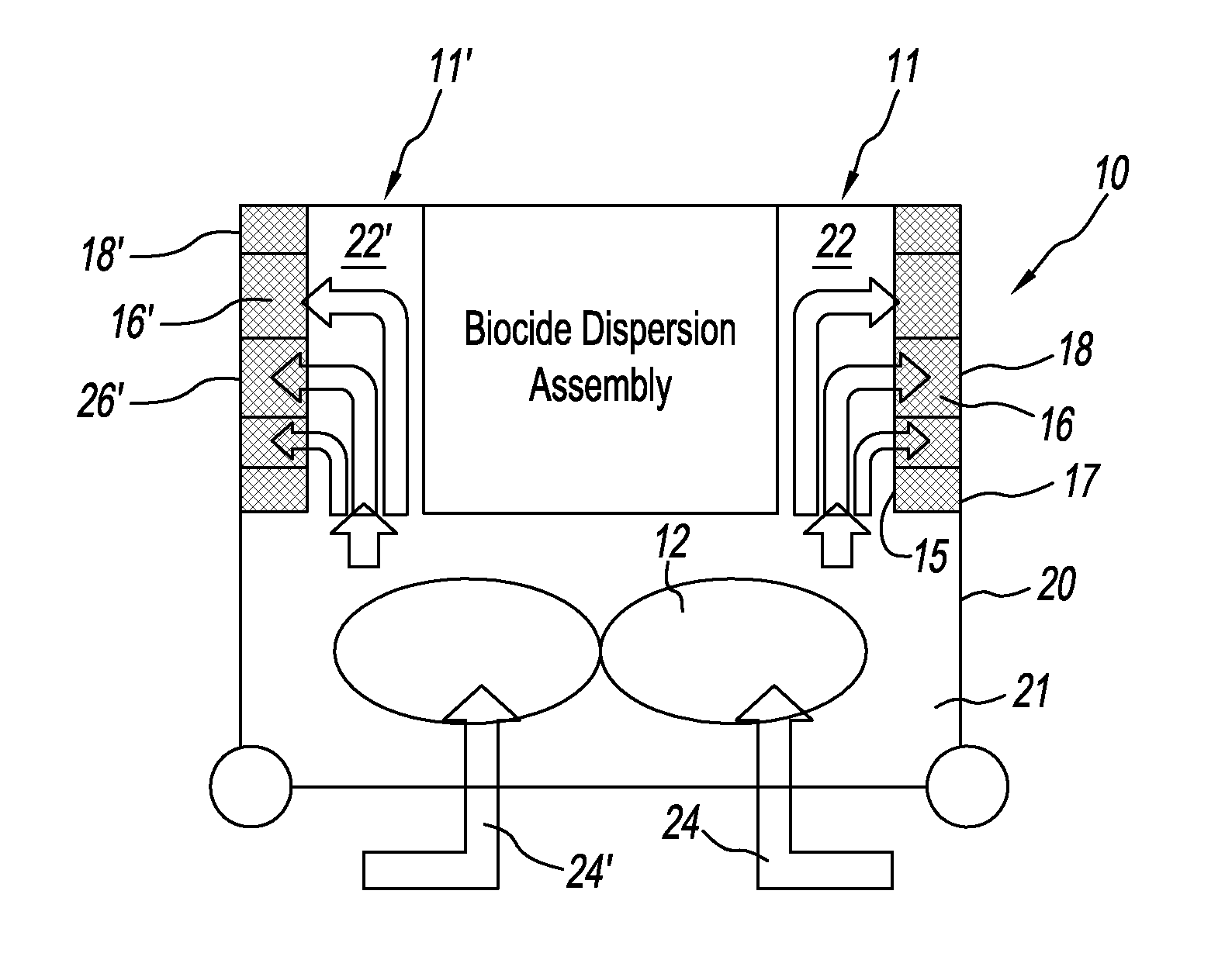 Method and apparatus for removing residual biocide from a decontamination area