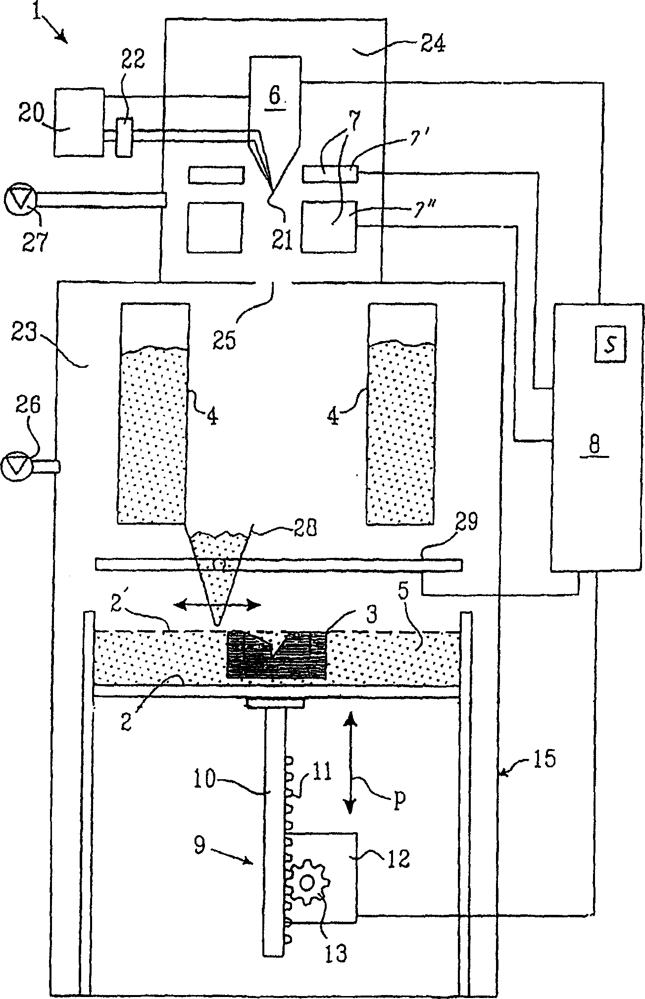 Arrangement for production of a three dimensional object