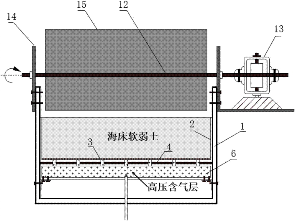 Device for simulating whole cataclysm process of seabed soft soil under combined effects of typhoon waves and shallow buried high pressure gas