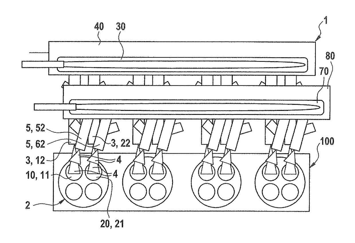 Injection device and internal combustion engine having a heating device