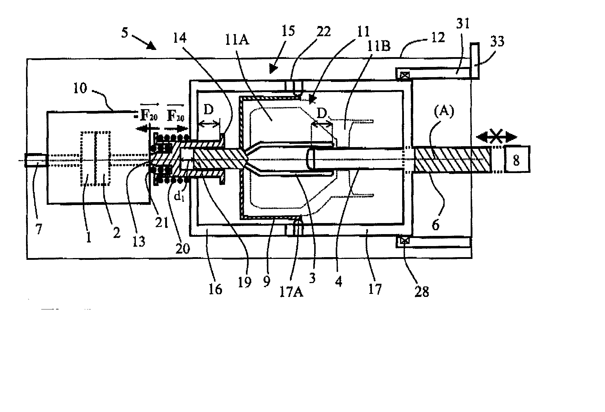 High-voltage interrupter device having combined vacuum and gas interruption