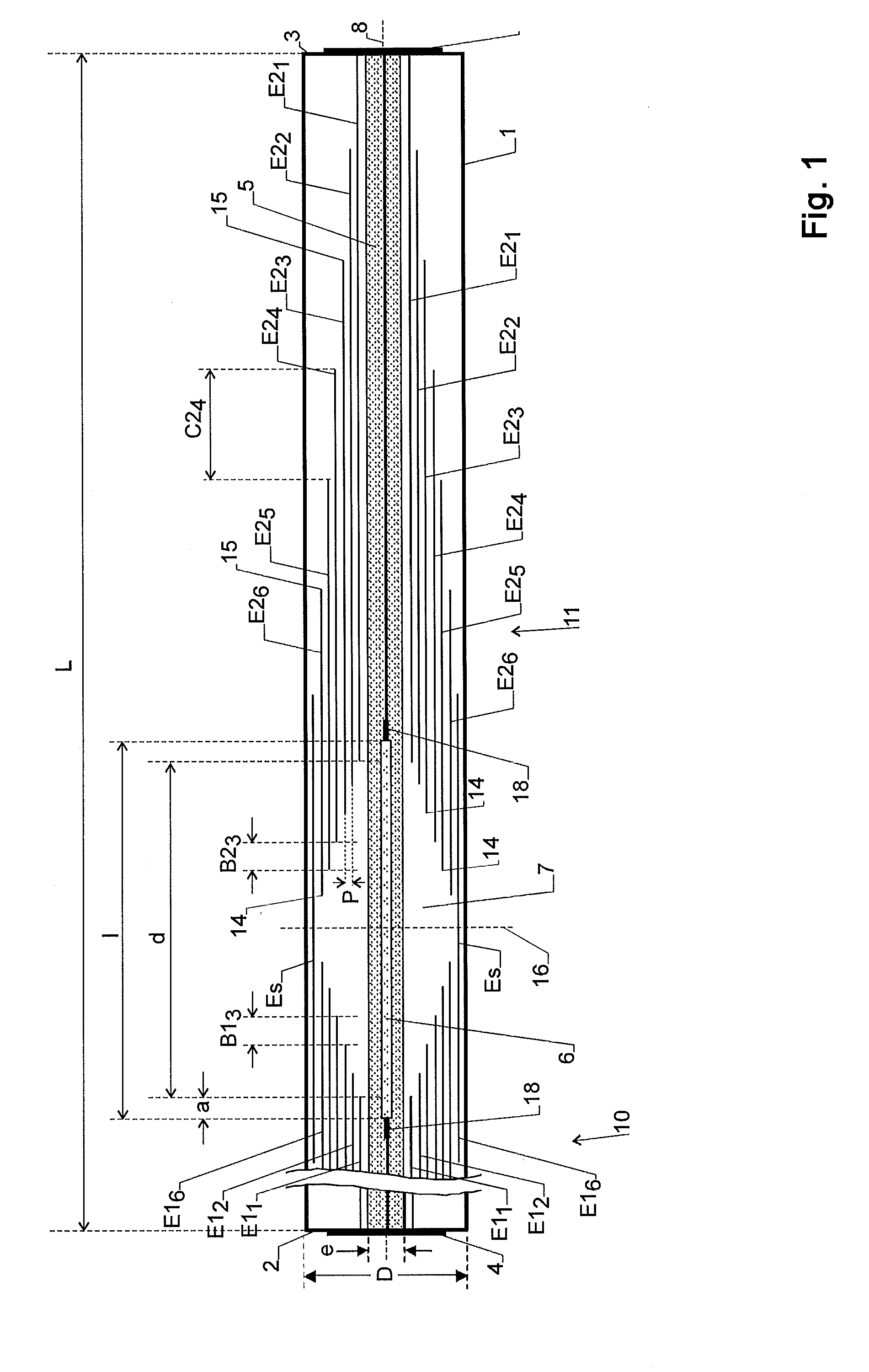 High-voltage sensor with axially overlapping electrodes