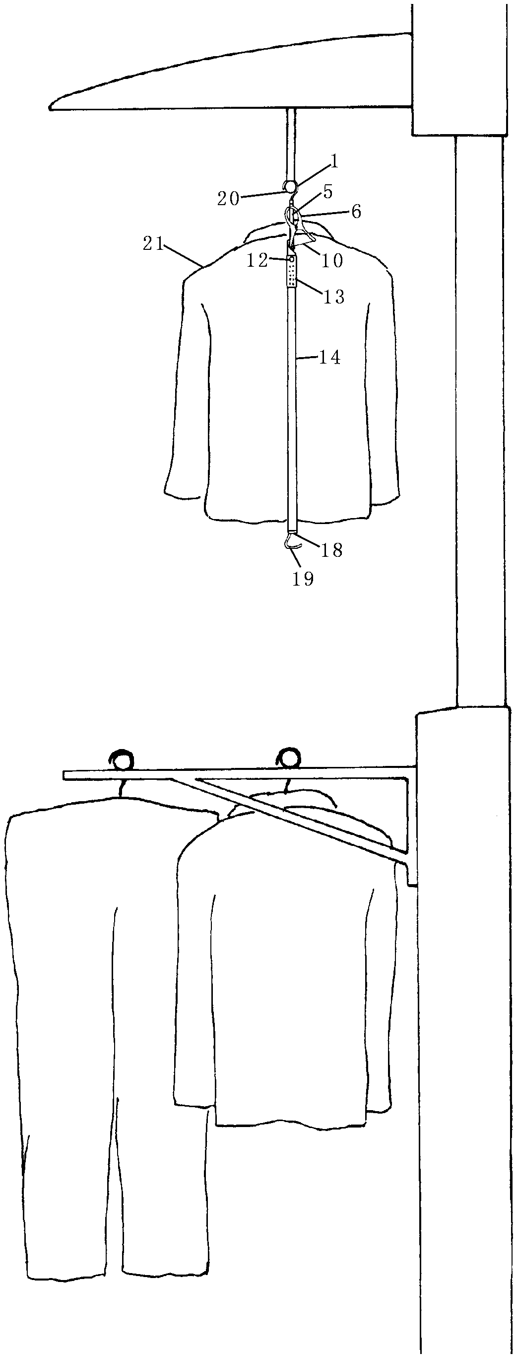 Hanger provided with long vertical handle