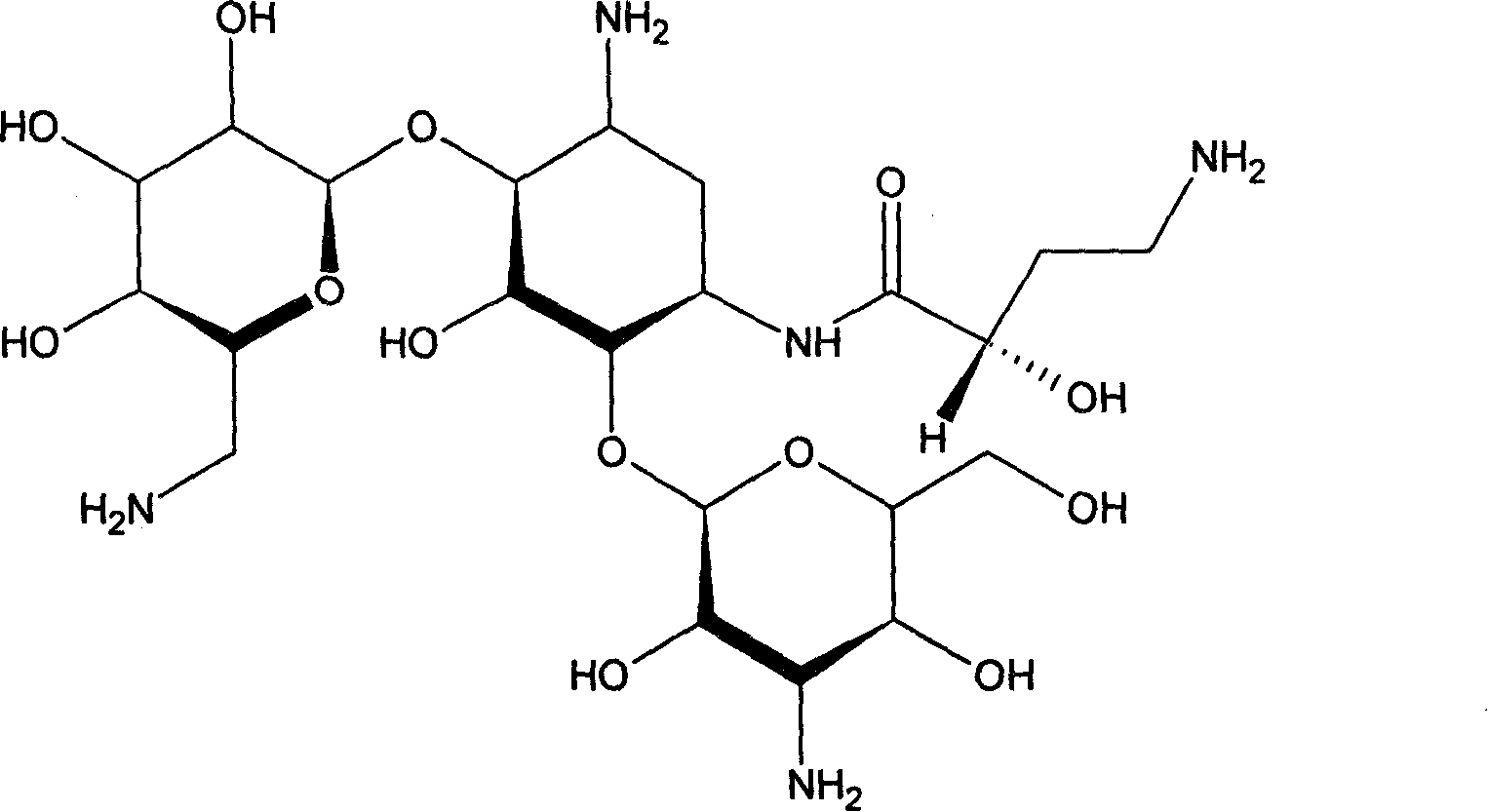 Amikacin solution containing clustered water used for animal