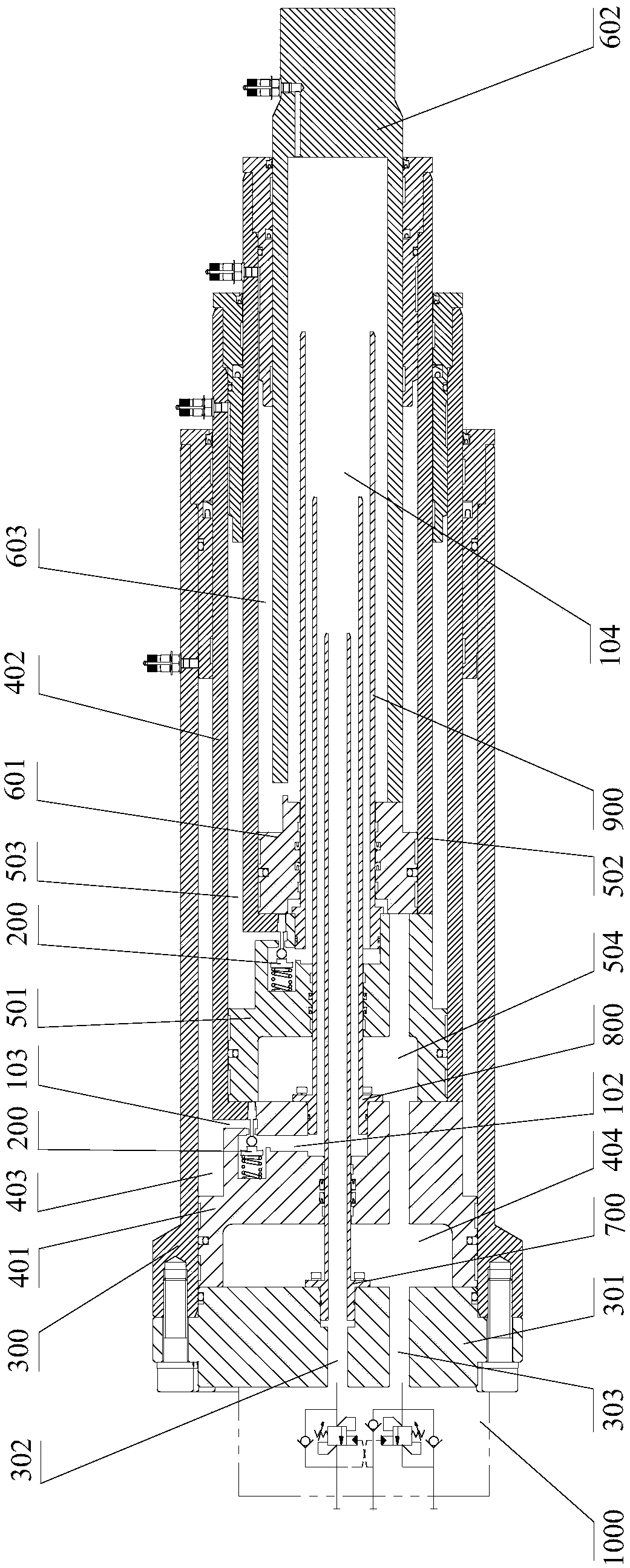 Cylinder body oil inlet double-action multi-stage hydraulic cylinder