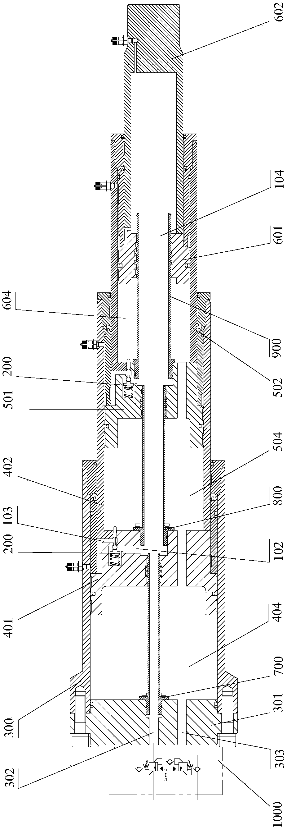 Cylinder body oil inlet double-action multi-stage hydraulic cylinder