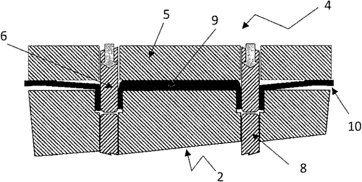 Molded part having a plurality of different decorative regions that abut on each other and a method and a device for the production thereof