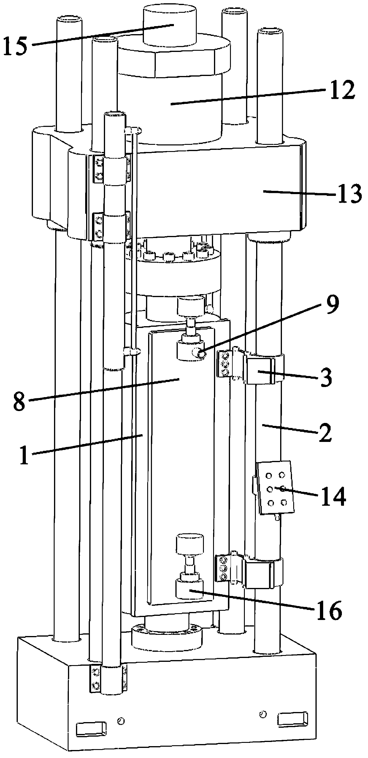 Fatigue performance testing device and method for bolt bearing large load at low temperature