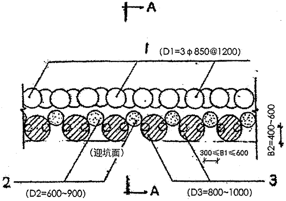 Green construction method of steel concrete key pin occlusion row pile integral outer wall (enclosure wall-basement exterior wall-load bearing-in-one) of reverse underground engineering