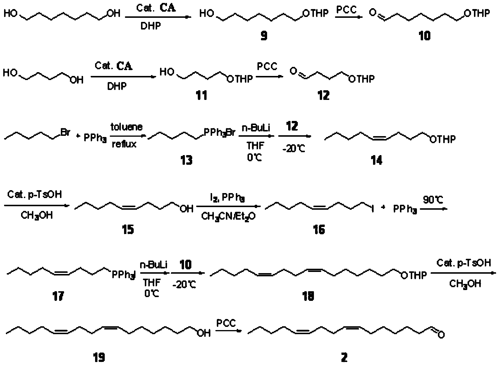 Method for synthesizing phyllocnistis citrella stainton pheromone compound