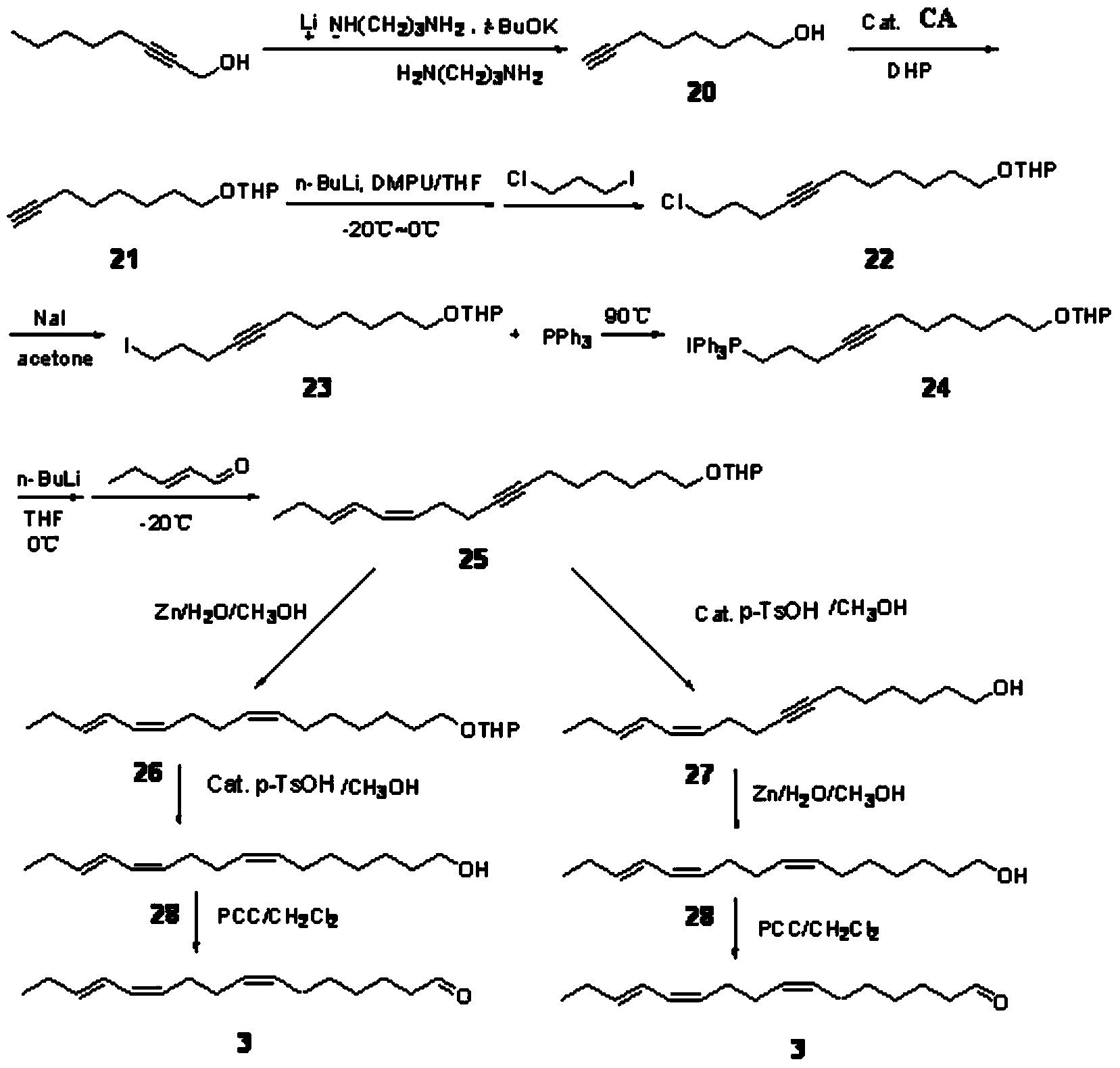 Method for synthesizing phyllocnistis citrella stainton pheromone compound