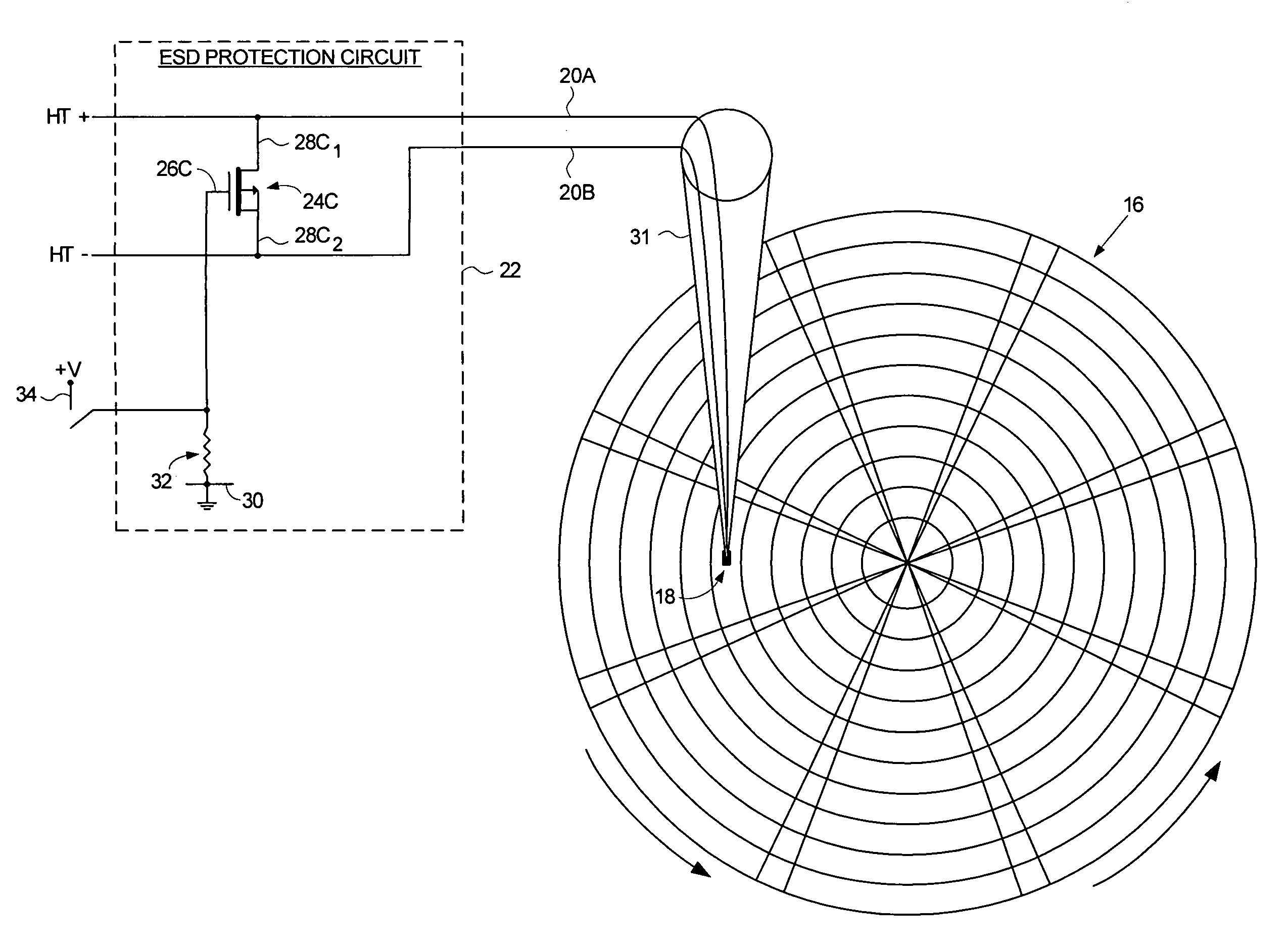 Disk drive comprising depletion mode MOSFET for protecting a head from electrostatic discharge
