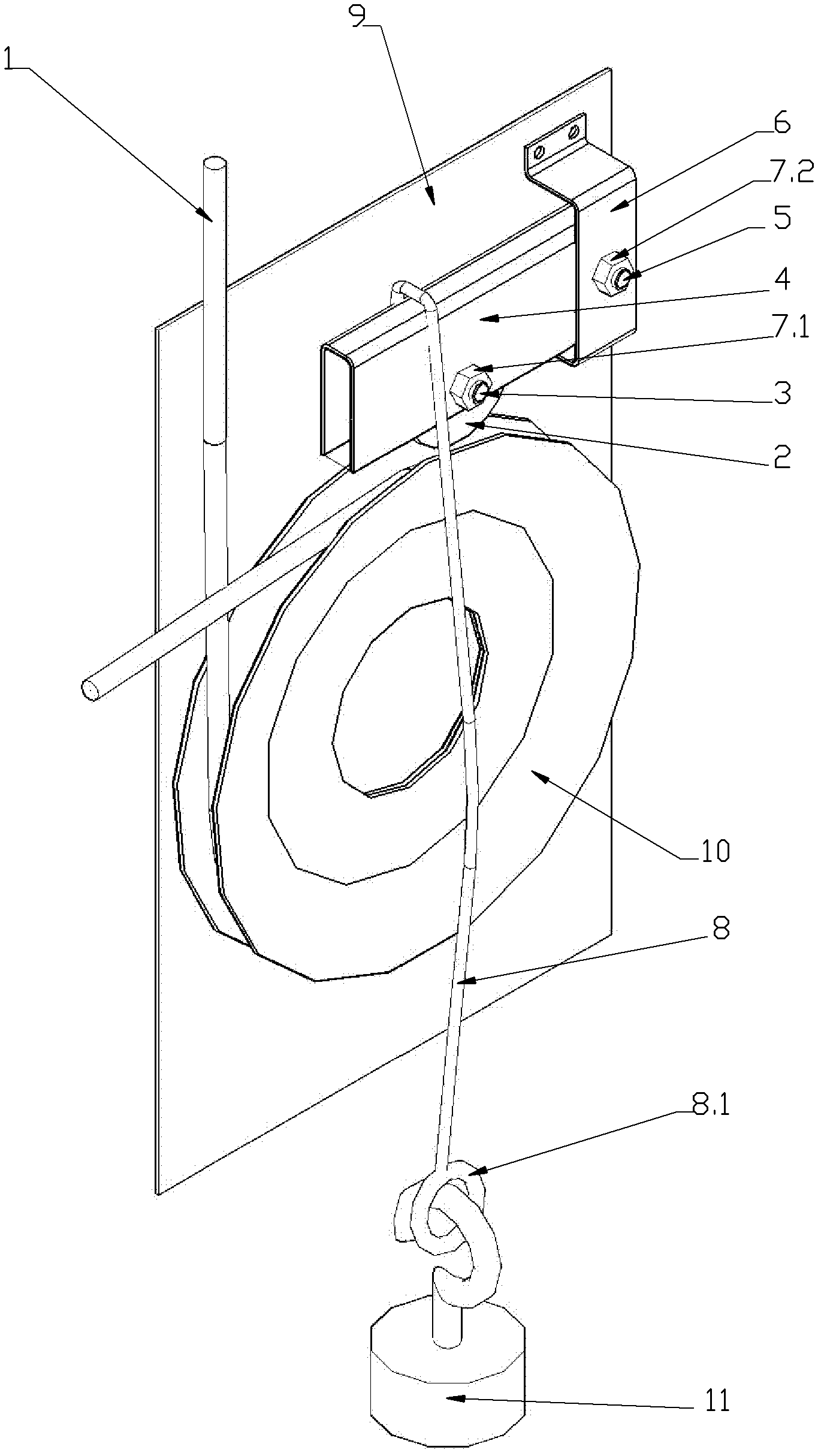 Rope pressing device of rope descent control device