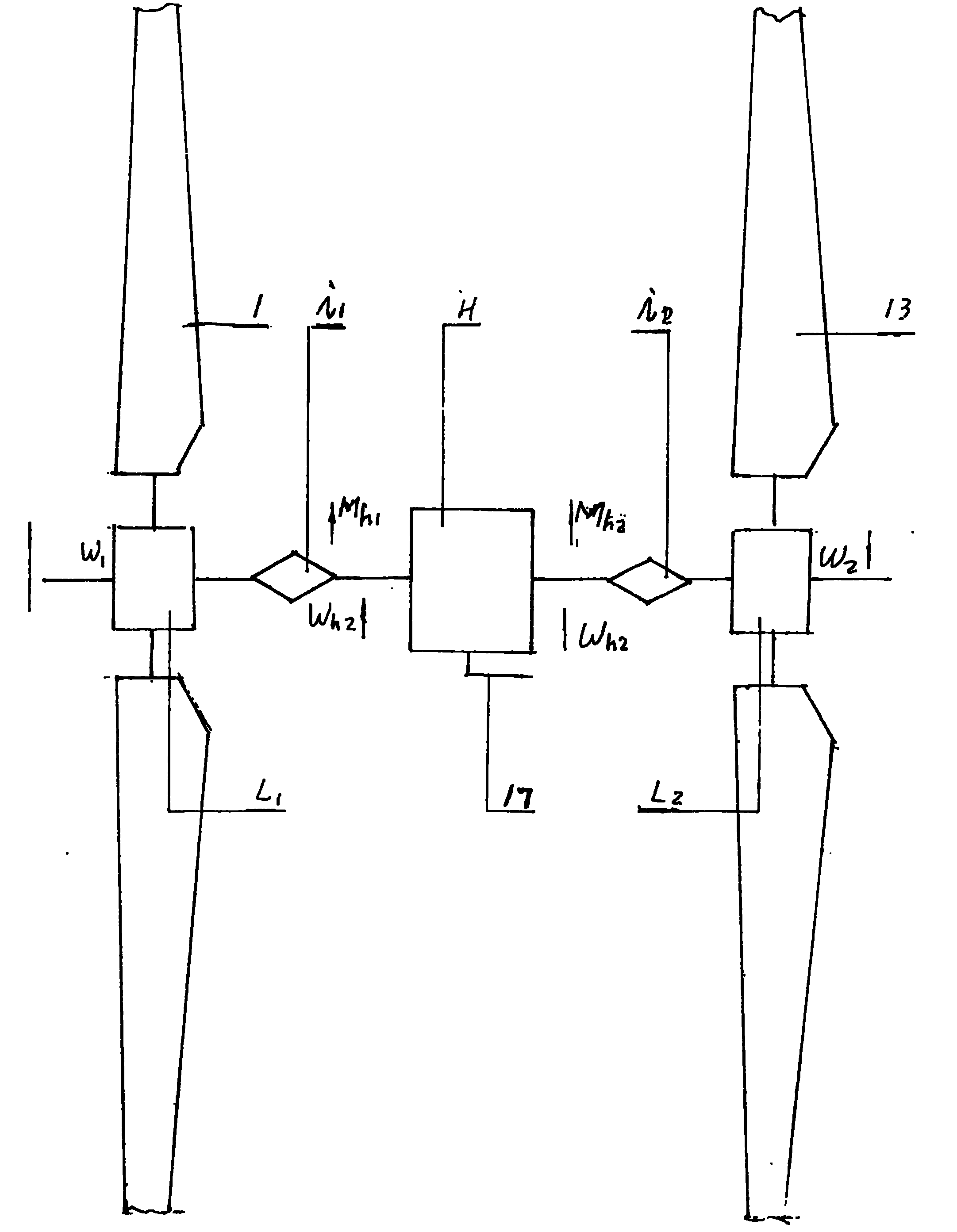 Wind driven generator with double wind wheels with power synthesis