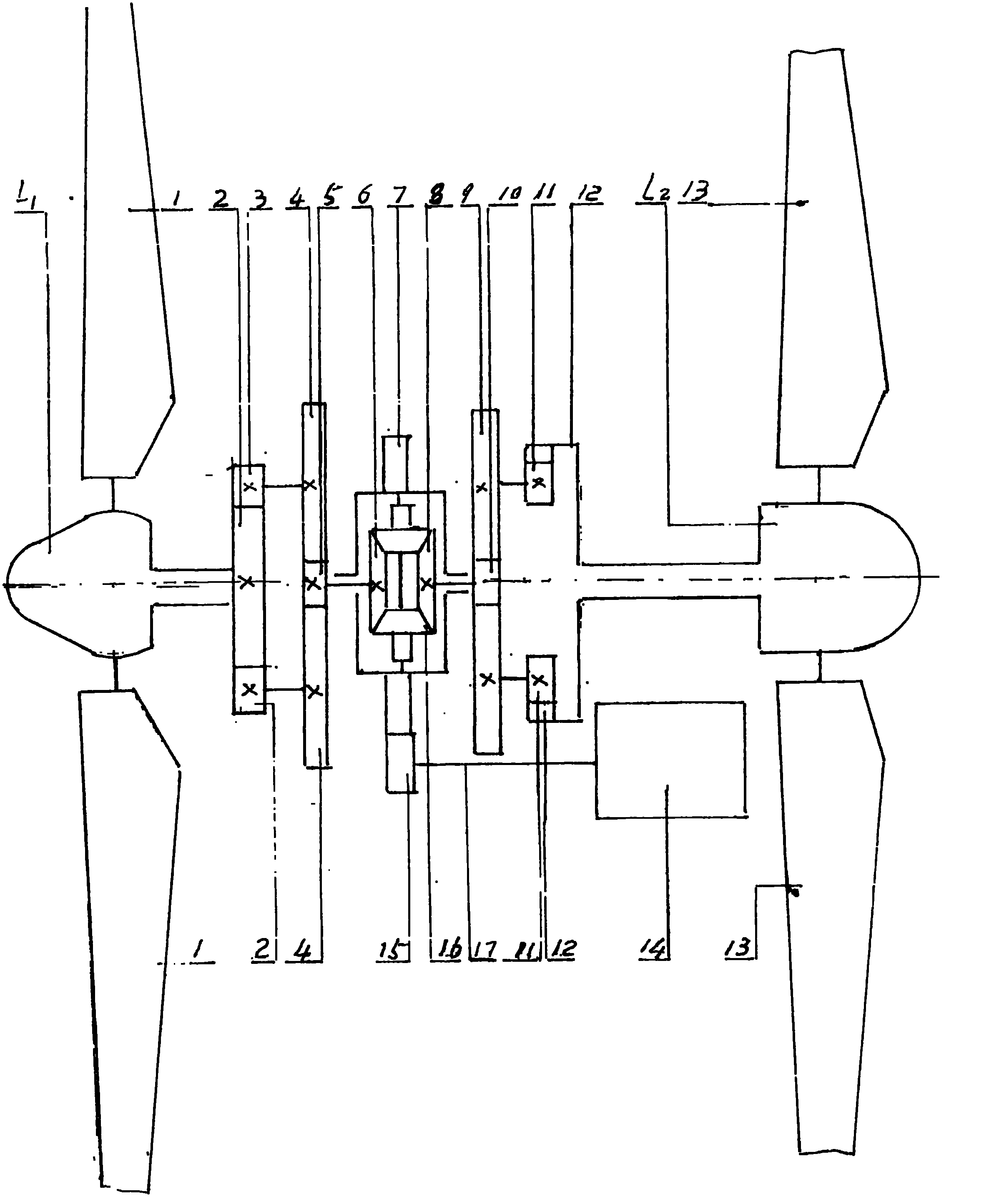 Wind driven generator with double wind wheels with power synthesis