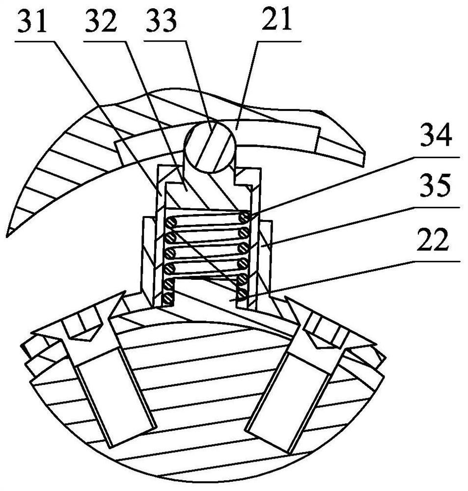 Flexible mounting structure of rotary blade and turning and pressing device