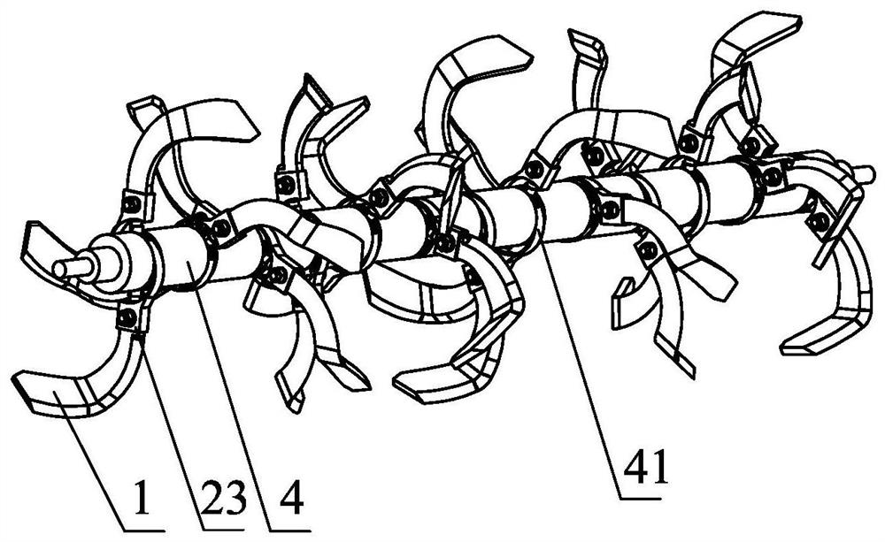 Flexible mounting structure of rotary blade and turning and pressing device