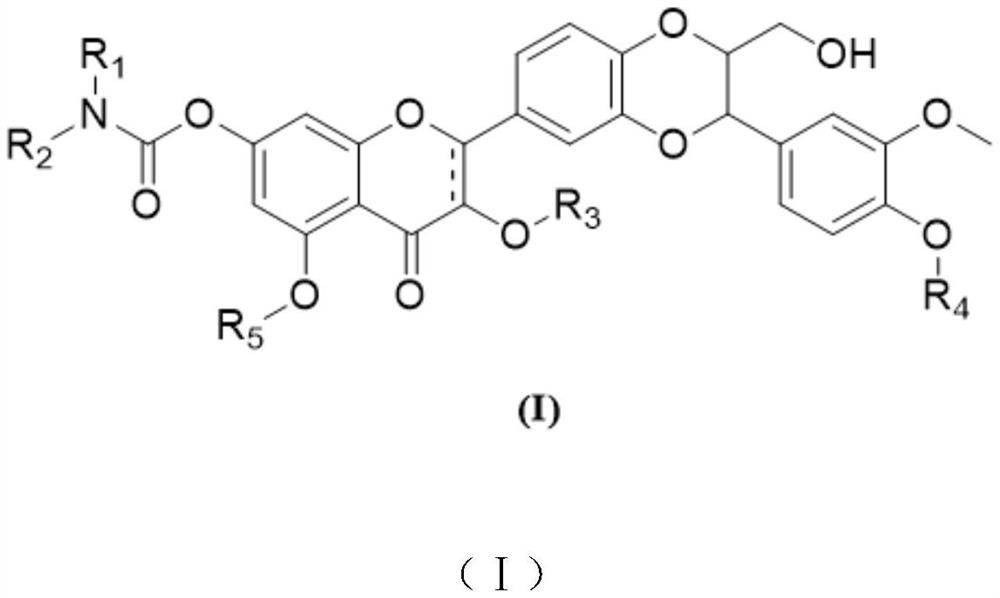 Silybin derivative containing carbamic acid structure and application of silybin derivative