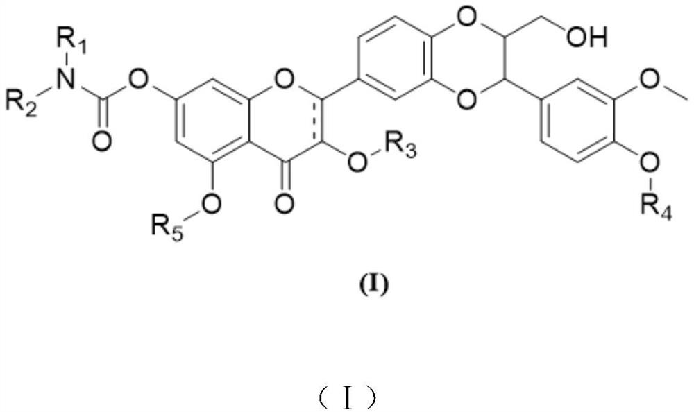 Silybin derivative containing carbamic acid structure and application of silybin derivative