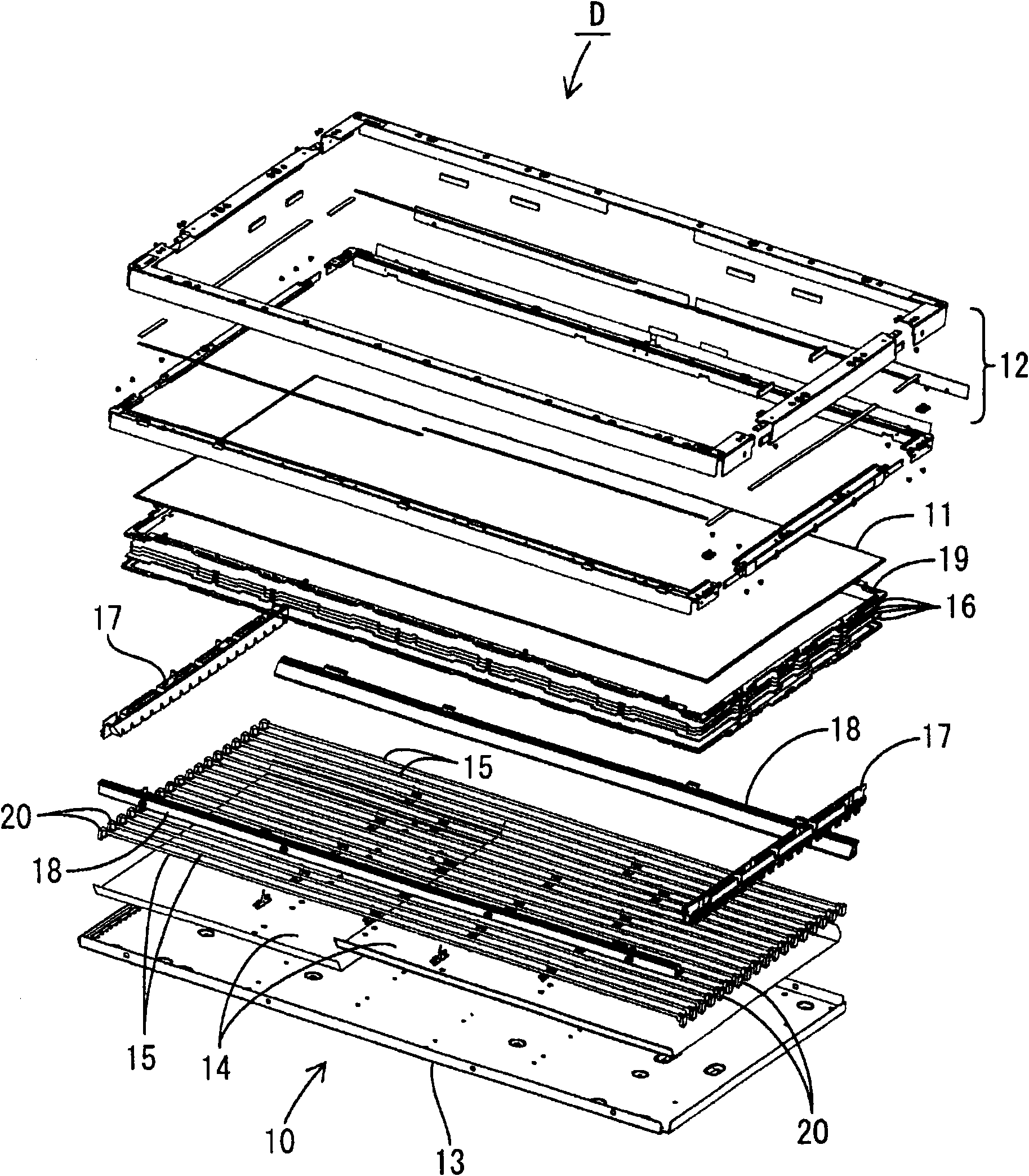 Optical member, illuminating device, display, and television receiver