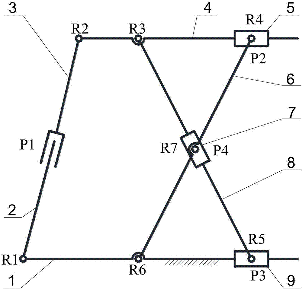 Plane two-freedom-degree parallel mechanism containing coupled branch chain