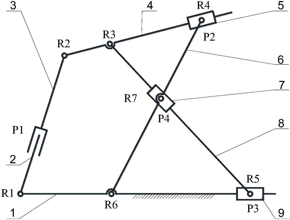 Plane two-freedom-degree parallel mechanism containing coupled branch chain