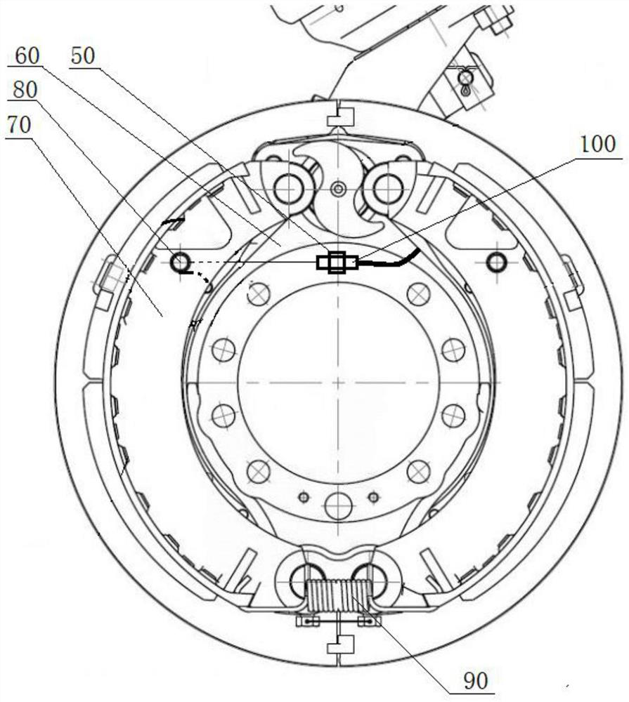 Continuous sensor for detecting drum brake friction plate and drum brake