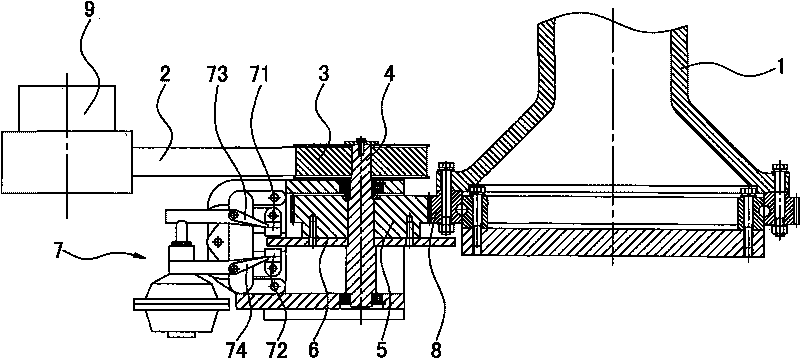 Braking mechanism of rotary drawing and blowing machine
